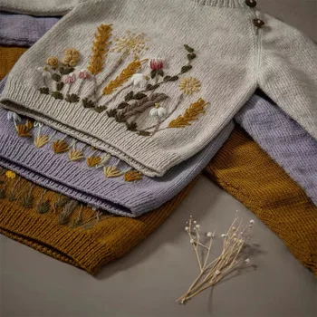 Dječji ljubičasti džemper s ručnim vezom, Пасторальный Pulover, Vuneni džemper za dječake 2021, Jesensko-zimski džemper Shirley za djevojčice
