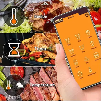 Termometar Za Meso Bluetooth Bežične Digitalne Kuhinja Obrok Naknade Za Kuhanje Pećnica Grill Pušač Roštilj Bluetooth Veze Vodootporan Najbolji Poklon
