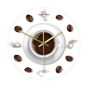 Kava Ručni Kave Zidni Sat s Led pozadinskim Osvjetljenjem, Moderan Dizajn Kafić Kava Bubalo Reloj De Pared Kuhinja Akril Zidni Satovi