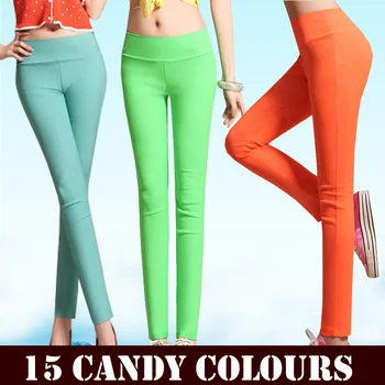 15 svijetle boje, 5XL ženske 6XL, elastične hlače-olovka s visokim strukom, uske svakodnevne pamučne tajice, ženske hlače