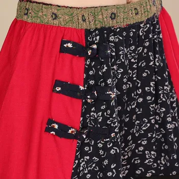 Etnička Vintage Duga suknja sa elastičnim pojasom suknja Suknja midi Trapeznog oblika s džepovima, хлопковая lanena suknja za ples na zamahu