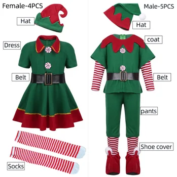 Muškarci, Žene, Djevojke, Dječaci Božićni Kostim Djeda Mraza Zeleni Patuljak Cosplay Obitelj Božićni Domjenak Novu Godinu Elegantne Haljina Komplet Odjeće Za
