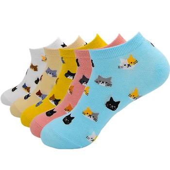 5 Pari Ženskih Čarapa u stilu Харадзюку, Pamučne Čarape Do Gležnja Slatka Mačka iz Crtića, Korejski Svakodnevne Kratke Čarape Kawaii Djevojke, Sox Calcetines Mujer