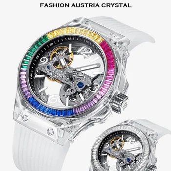 HANBORO satovi za najbolji brand luksuznih vodootporni sjajni mehanički sat silikonski remen trendi ženski sat automatski
