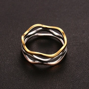 Novi dolazak, Donje Modni Prsten u Tri Boje, Kvalitetna Zlatni Prsten od Nehrđajućeg Čelika za Žene, u Punoj Veličini, Prodaja na Veliko
