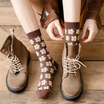 1 par Jesenskih Čarapa srednje dužine u retro stilu, Trend Čarape s riskirati, Pamučne Svakodnevne Čarape u stilu Faksu, Debele Tople Čarape