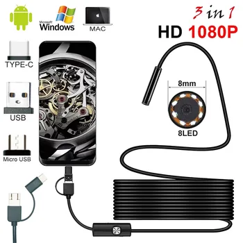 1080P HD USB Endoskop Skladište S VRSTOM C USB Micro USB Zmijoliku Inspekcijski Бороскоп Kamera 8,0 mm HD Objektiv 8 Led dioda Za PC Android