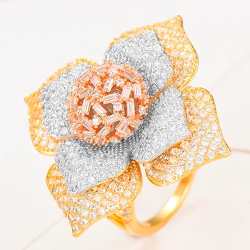 GODKI Poznati Dizajn Luksuzne Cvijeće Upadljiv Prsten Za Žene Vjenčanje Kubni Cirkon Angažman Dubai Punk Vjenčanje Top Prsten Na Prst