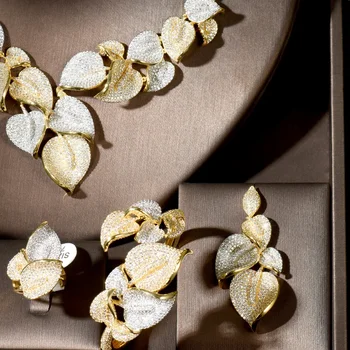 HIBRIDE Ekskluzivni Nakit od Dubai zlatni Tanjur CZ Pave 3 Pozlaćeni Ženski Nakit Setovi bijoux femme N-1738