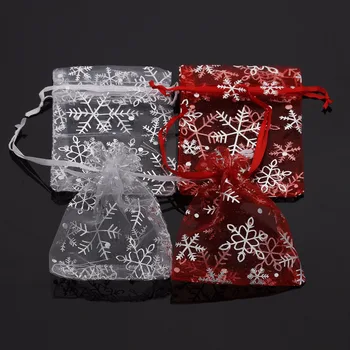 25 kom/pak. 9x12 cm, Srebrna Boja Pahuljica Nakit Pakiranje Drawable Božićno Torba Organza Svadbeni Poklon Vrećica Sjedalo Upućivanje