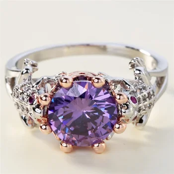 Nježna Jednostavan Nakit Prstenje za Žene Boho Rose Gold Crown Crystal Violet Kubni Cirkonij Zaručnički Prsten