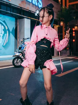 ZZL K-POP Ruhu Urbani Plesni Odjeća za djevojčice Hip-hop Hlače Pink Sjajna Sjajna Odjeća Jazz Kostimi Odjeća za Nastupe Na modnoj Pisti