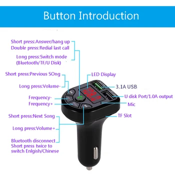 JINSERTA Bluetooth 5,0 FM Odašiljač Komplet MP3 Modulator Player, Bežični Hands-free Audio Prijemnik Dual USB Brzi Punjač