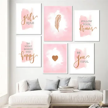 Moda Rose Srce Pero Platnu Plakat Zid Umjetnosti Djevojka Teen Spavaća Soba Uređenje Slike Home Dekor Sobe Slika