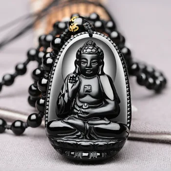 Amitabha Crni Opsidijan Buda Uklesan Sretan Amulet Privjesak Ogrlice Za Žene Gospodo ovjes Nakit Izravna Dostava