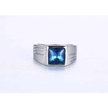 Vnox Plava CZ Cirkon Zaručnički Prsten za Muškarce Srebrna Boja Nehrđajućeg Čelika Visoke Kvalitete