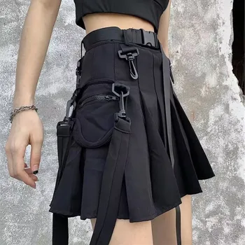 Harajuku Punk Gothic Crna Visokim Strukom Crne Suknje Ženske Seksualne Trake Mini Suknja Ženski Ulični Crna Suknja