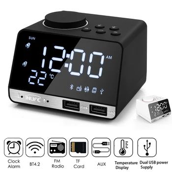 Bluetooth 4,2 Radio Budilica Temperatura Zvučnik S 2 USB Portova LED Digitalni sat za Alarm Ponovi Desktop Sat Kućni Dekor