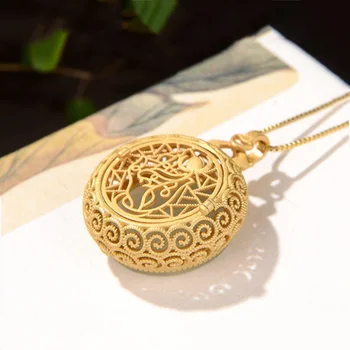 Originalni novi antički zlatni zanat optočena Хотан žad šuplje vrećicu kutija može biti otvoren ogrlica privjesak kineski stil nakit