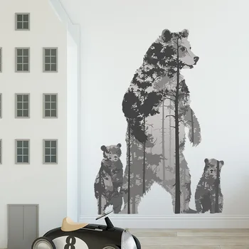 Crtani film polarni medvjed u šumi silueta spavaća soba dječji vrtić kućni zidni ukras naljepnice za zid i uređenje prostorija teen