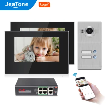 Jeatone 7-Inčni WiFi video portafon za 2 Apartmana Sustav kontrole Pristupa Vrata Tuya Smart APP Daljinsko otključavanje, poziv i monitor