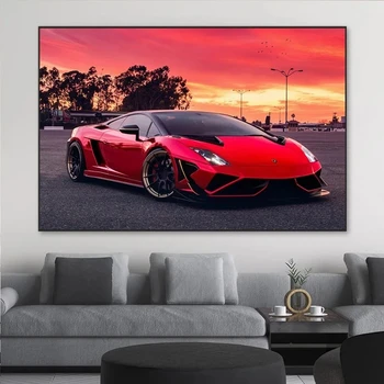 Platnu Superautomobil Lamborghini Gallardo Crveni Zalazak Sunca Racer Slika Je Poster Ispis Zidni Umjetnička Slika Dnevni Boravak Kućni Dekor