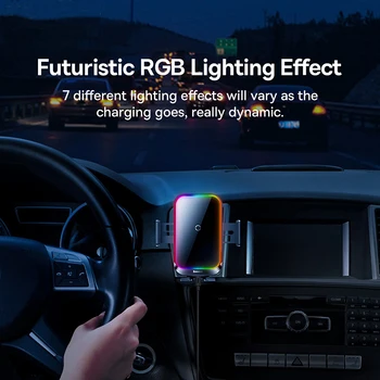 Auto Držač Telefona Baseus 15 W, Bežično Punjenje je Stalak s RGB pozadinskim Osvjetljenjem Za Iphone Xiaomi Samsung Auto Mobilna Podrška za Auto oprema