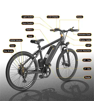 [DIONICE U UK/US] 26 inča Shimano 7-Brzina Električni bicikl 350 W 40 Km 40 Km/h 10AH Ebike Disk kočnica led svjetiljka Električni Bicikl 3 dana BROD