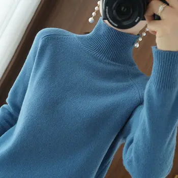 2022 jesensko-zimski džemper s visokim воротом, ženski однотонный kašmir džemper, casual slobodan pulover dugih rukava