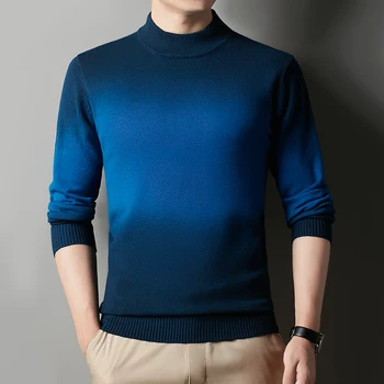 10 Boja Muški Pulover S Visokim Воротом U Patchwork stilu, Korejski Trendy Zimske Tople Pletene Pulover, Džemper, Muška Odjeća