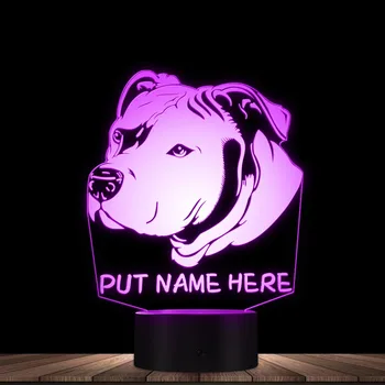 Običaj pit bull 3D Led noćno svjetlo pit bull Glava Portret 3D Optička Iluzija Led Svjetiljka s Osobnim Imenom Psa Pitti Poklon
