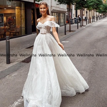 Weilinsha Moderan Vjenčanje Bijele Haljine S otvorenim Ramenima 2022 Novi dolazak Vjenčanice S Vlakom u Kapeli Robe De Mariée S otvorenim leđima