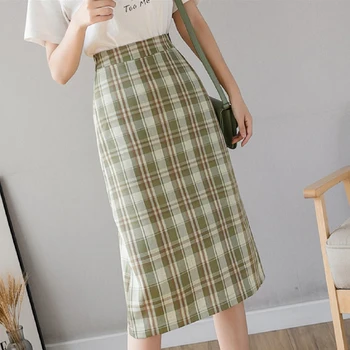 Wisher & Tong Vintage Pokrivač Suknja s visokim Strukom, Ženska Suknja-olovka, Korejski Moda, Zelene Suknje s Prorezom Straga, Proljeće 2022, Jupe Femme