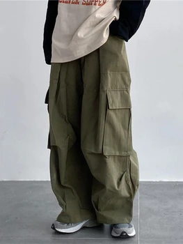 HOUZHOU Japanski Vrt Odjeća Zelene Hlače Teretni Ženske Y2K Hipi Kpop Harajuku Prevelike Široke Hlače Ženske Sportske Hlače S Džepovima