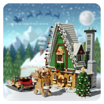 MOC sretan Božić Djed Mraz Elf Klupska Kuća Skup Cigle S Figurama Lutke Model je Gradbeni Blok Dječje Igračke, Pokloni
