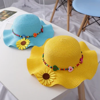 Ljetna dječje casual slamnati šešir s cvjetnim uzorkom za djevojčice, Nove dječje sunčane kape za plažu zurke