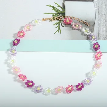 Nova Korejska Moda Slatka Crystal Ručni rad Od Zrna Mali Cvijeće Lanac Ogrlica Ogrlica Za Žene Estetski Ogrlice Nakit Poklon