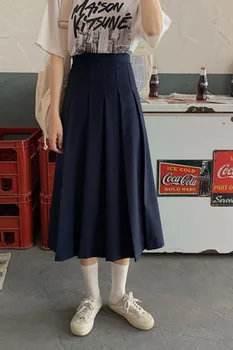 Плиссированная suknja trapeznog oblika 2021 proljeće nova suknja korejski verzija retro s visokim strukom srednje dužine bila tanka suknja na bedrima