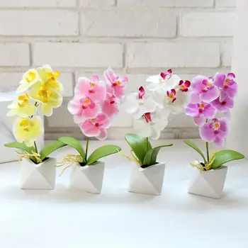 Svilene Leptir Orhideja Keramika Bonsai Umjetno Cvijeće s Lišćem Skup Vaze Home Dekor Vjenčanje Ukras Biljke