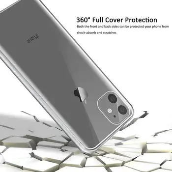Prozirni 360-Stupanjska Torbica za cijelo Tijelo za iPhone 14 11 Pro Max 8 7 6 6s Plus, Prozirni Silikon Tvrdi Zaštitna Torbica sprijeda i straga